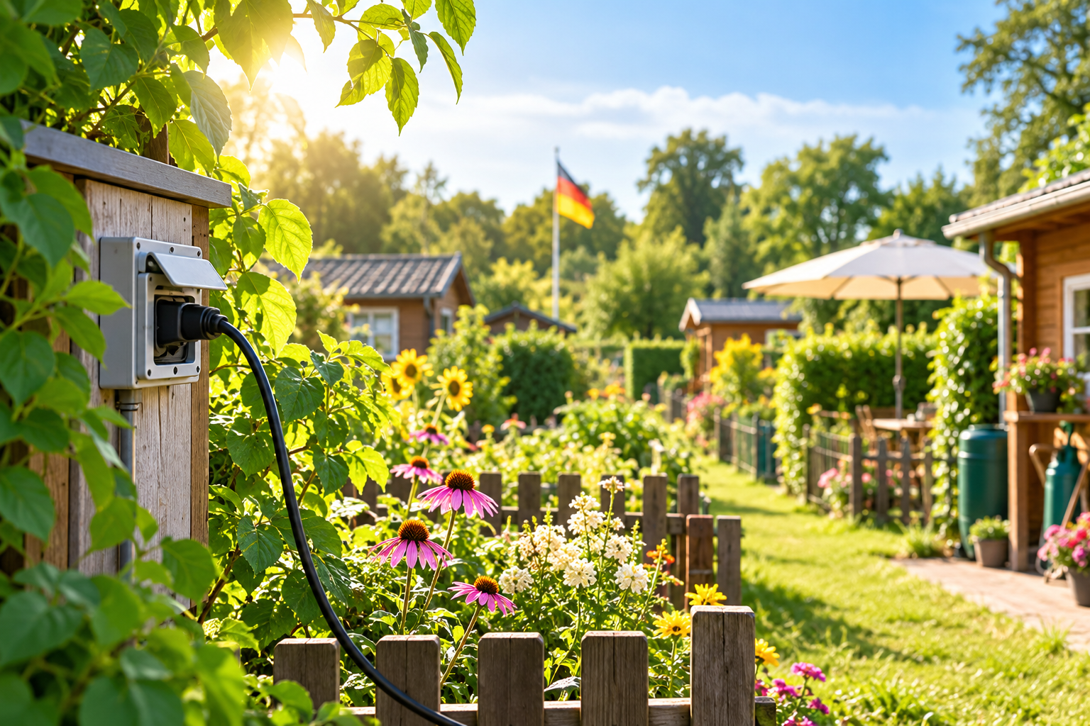 Kleingartenanlage mit zentraler Stromversorgung und Gartenparzellen